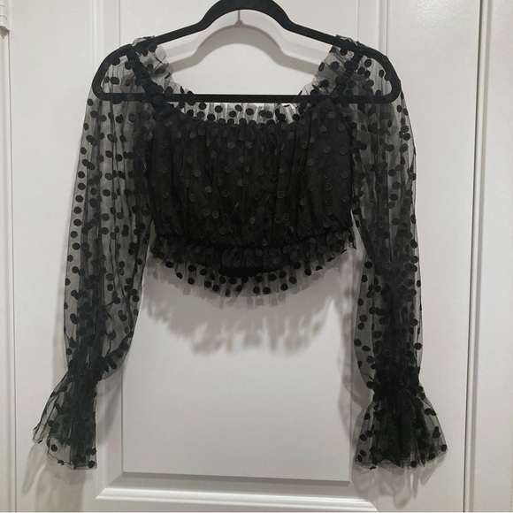Revolve Majorelle Baby Bye Bye Crop Top Black Tule Polka Dot - Picture 5 of 5